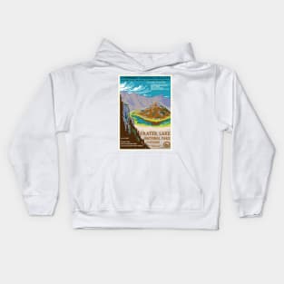 Retro WPA Poster of Crater Lake National Park Reimagined for the Future with Climate Change Kids Hoodie